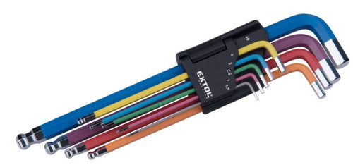 L-klíče IMBUS EXTOL PREMIUM prodloužené, s kuličkou, barevné, sada 9 ks, 1,5-10mm, S2