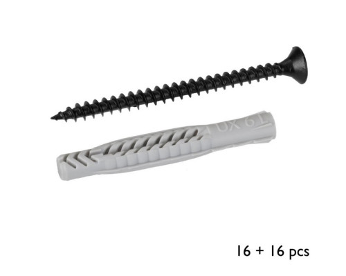 Vruty 4,5x60mm/hmoždinky 6x50mm, černé/šedé, 16+16ks