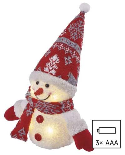 LED vánoční sněhulák svítící, 25 cm, 3x AAA, vnitřní, teplá bílá