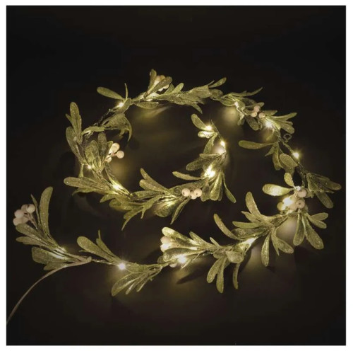 LED vánoční girlanda - jmelí, 1,5 m, 3x AA, vnitřní, teplá bílá, časovač