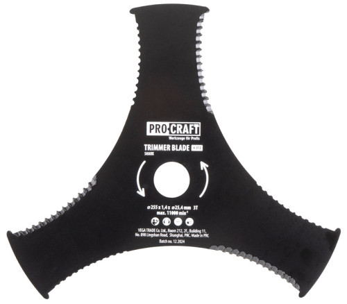 Procraft H-3T/Z Nůž do křovinořezu 3 zubový, vroubkovaný, pr.255x25.4mm