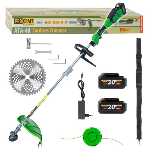 Procraft ATA-40 Aku křovinořez 420mm, 20V 2x4Ah, struna 2,4mm