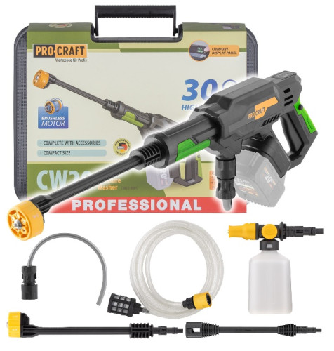 Procraft CW20  Aku tlaková myčka 20 V, 22/27/30 bar, (bez baterie a nabíječky)