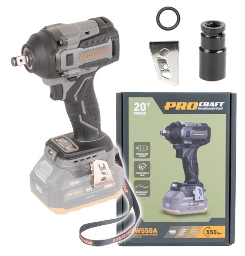 Procraft IW550Abb Aku rázový utahovák 20 V, Li-ion, 550Nm, 0-1000,15002150,2700 ot.