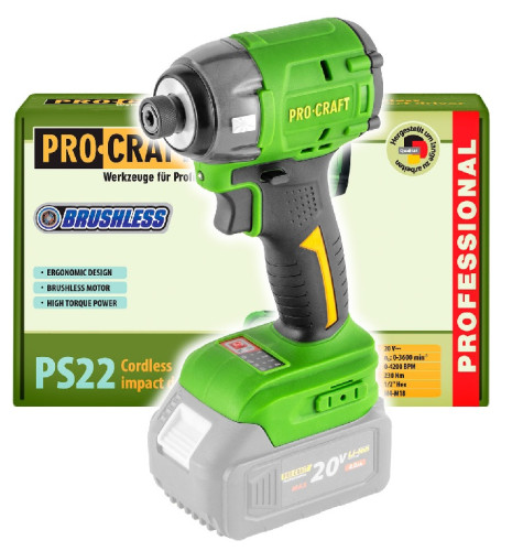 Procraft PS22bb Aku rázový utahovák 1/4", 18V, Li-ion, 230 Nm