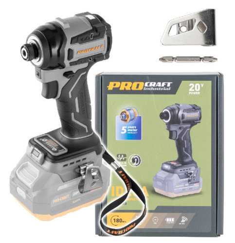 Procraft ID20Abb Aku rázový utahovák 20 V, Li-ion, 80-180 Nm, upínání bit 1/4"