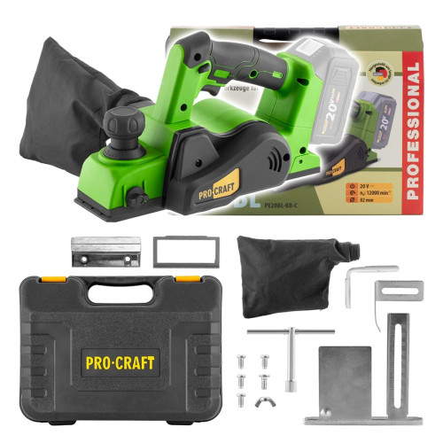 Procraft PE20BL Aku hoblík 20V, 82mm, úběr 0-2mm, 12000 ot/min, poldrážka 7,5mm, BL