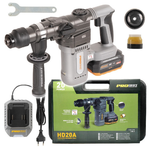 Procraft Industrial HD20A Aku kombinované kladivo 20 V / 4 Ah, Li-ion, 3,8J, 0-950 ot.