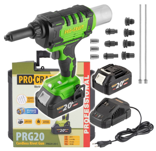 Procraft PRG20 Aku nýtovací pistole pr.2.4-6mm, tažná síla až 10000N