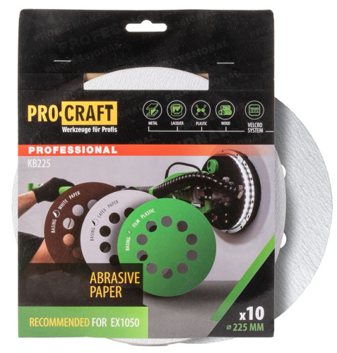 Procraft Výsek smirkový se suchým zipem 225 mm, 8 otvorů, univerzál, latexový podklad, bal.10 ks