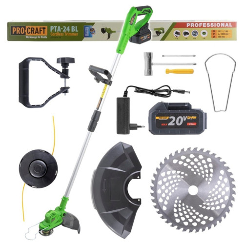 Procraft PTA24 Aku vyžínač 20V, záběr 380mm, otočná hlava 90°, BL