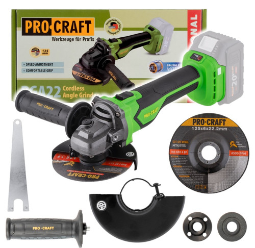 Procraft PGA22 Aku úhlová bruska pr. 125mm, 20V, BL, 3500-8000 ot.