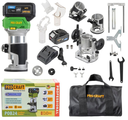 Procraft POB24-1b-f Aku frézka horní 20V, 3v1, 16-35000 ot.