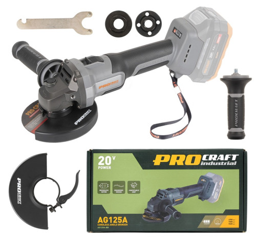 Procraft Industrial AG125Abb Aku úhlová bruska 20 V, Li-ion, 125mm, 9600ot.