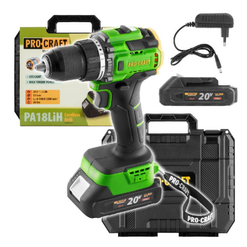 Procraft PA18LiH Aku vrtací šroubovák 20 V / 2,0 Ah, Li-ion, 80 Nm, sklíčidlo 13mm