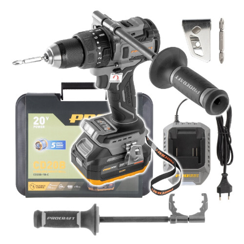 Procraft Industrial CD20B Aku šroubovák 20 V / 4,0 Ah, Li-ion, 150 Nm, sklíčidlo 1,5-13mm