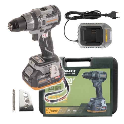 Procraft Industrial CD20A Aku vrtací šroubovák 20 V / 4,0 Ah, Li-ion, 45/85 Nm, sklíčidlo 1,5-13mm