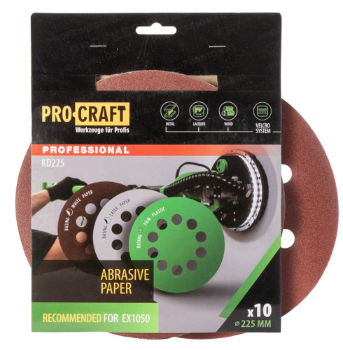 Výsek smirkový se suchým zipem 225 mm, P 150, 8 otvorů, univerzál, bal.10 ks