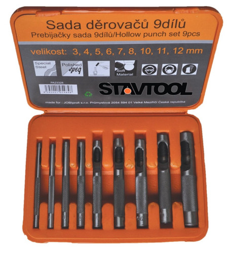 XTLINE pa23328 Sada děrovačů 9 dílů, 3-12 mm, plastový obal