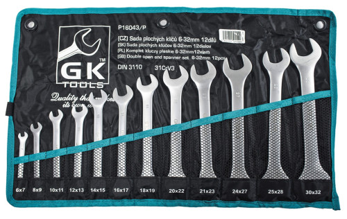 GK Tools Sada plochých klíčů, matné, 12 dílů, 6-32 mm