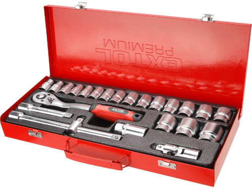 EXTOL PREMIUM 8818365 Hlavice nástrčné, sada 24ks, ½", ráčna, plechový obal