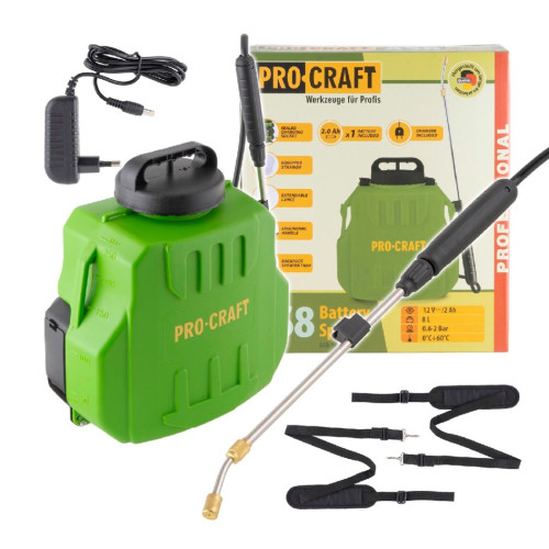 Procraft AS8 Aku postřikovač  8 L, teleskopická tryska, integrovaná baterie