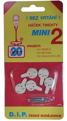 Háček TWENTY mini bílý, sada 5 ks