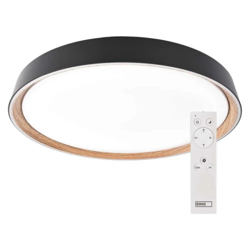 EMOS ZM5116 Svítidlo LED kruh ILVI 30W, 1800lm s dálk. ovladačem, černá+dřevo