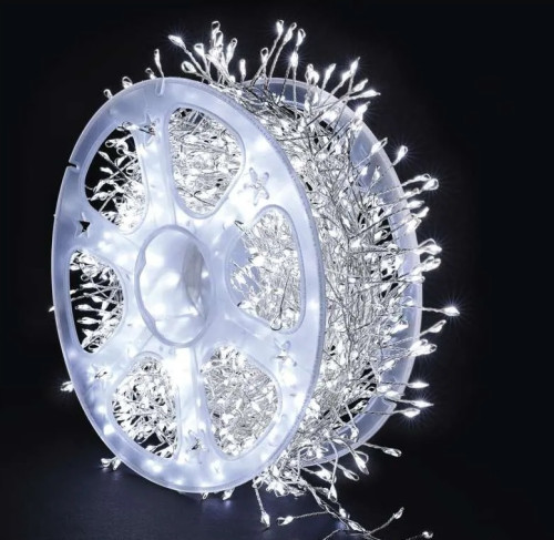 LED nano řetěz na cívce, stříbrný, 9,6 m, venkovní i vnitřní, studená bílá, časovač D3FC02