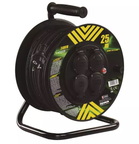 Gumový prodlužovací kabel na bubnu – 4 zásuvky, 25m, 2,5mm2, EMOS P084253