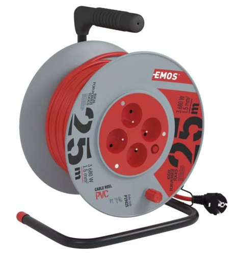 PVC prodlužovací kabel na bubnu – 4 zásuvky, 25m 1,5mm2, EMOS P19425