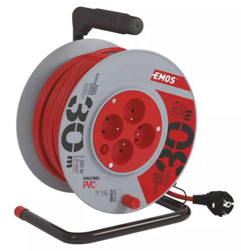 PVC prodlužovací kabel na bubnu – 4 zásuvky, 30 m, 1 mm2, EMOS P19430