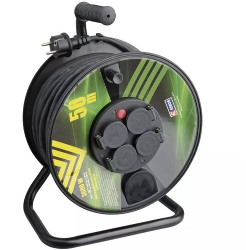 Gumový prodlužovací kabel na bubnu – 4 zásuvky, 50m, 1,5mm2, EMOS P084501