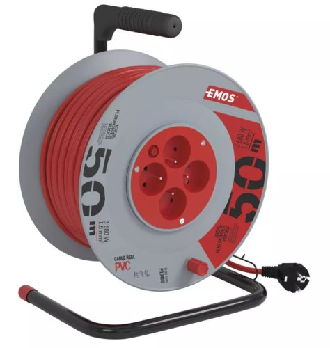 PVC prodlužovací kabel na bubnu – 4 zásuvky, 50 m, 1,5 mm2, EMOS P19450