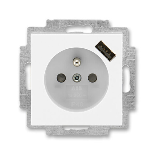 ABB 5569H-A02357 01 Zásuvka 1násobná s kolíkem, s clonkami, s USB nabíjením