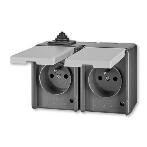 ABB 5518-2029 S Zásuvka dvojnásobná s víčky, IP 44 PRAKTIK šedá