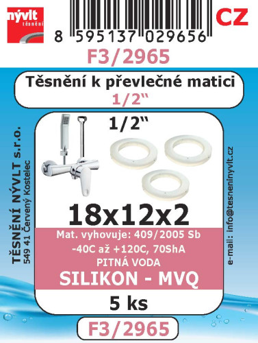 Těsnění převlečných matic 1/2" 18x12x2 slikon 5ks