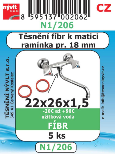 Těsnění k matici ramínka 1/2" 22x26x1,5 fíbr 5ks