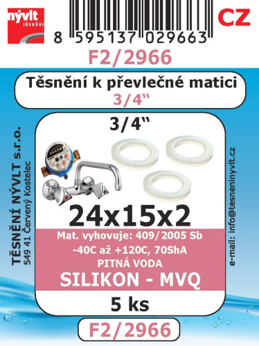 Těsnění převlečných matic 3/4" 24x15x2 slikon 5ks