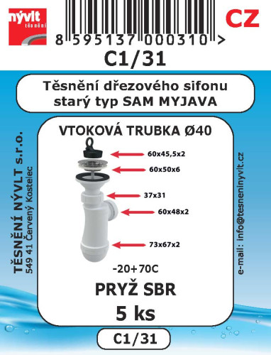 Těsnění dřezového sifonu starý typ DN40 5ks
