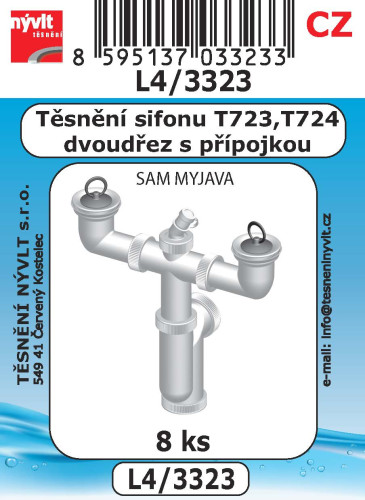 Těsnění sifon dvoudřez s přípojkou SAM Myjava T723,T724 8ks