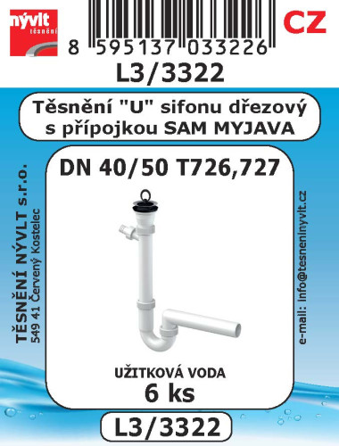 Těsnění dřezového sifonu "U" s přípojkou SAM MYJAVA 6ks