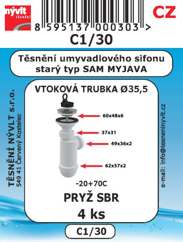 Těsnění umyvadlového sifonu starý typ DN40 4ks
