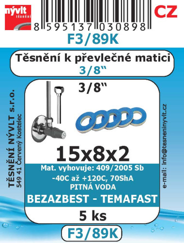 Těsnění převlečných matic 3/8" 15x8x2 bezazbest 5ks