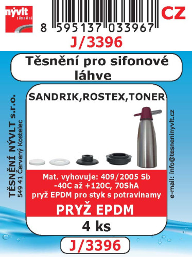 Těsnění sifonové láhve SANDRIK,ROSTEX,TONER pryž EPDM 4ks