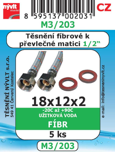 Těsnění převlečných matic 1/2" 18x12x2 fibr 5ks