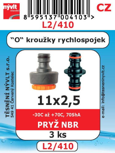 Těsnění O kroužky do rychlospojek 11x2,5 pryž NBR 3ks