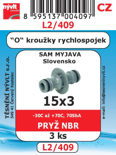 Těsnění O kroužky do rychlospojek 15x3 pryž NBR 3ks