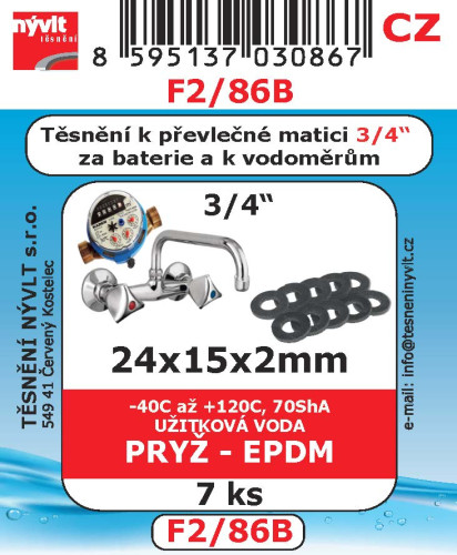 Těsnění převlečných matic 3/4" 24x15x2 pryž EPDM 7ks