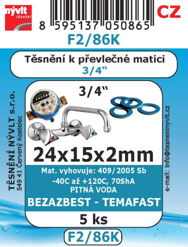 Těsnění převlečných matic 3/4" 24x15x2 bezazbest 5ks